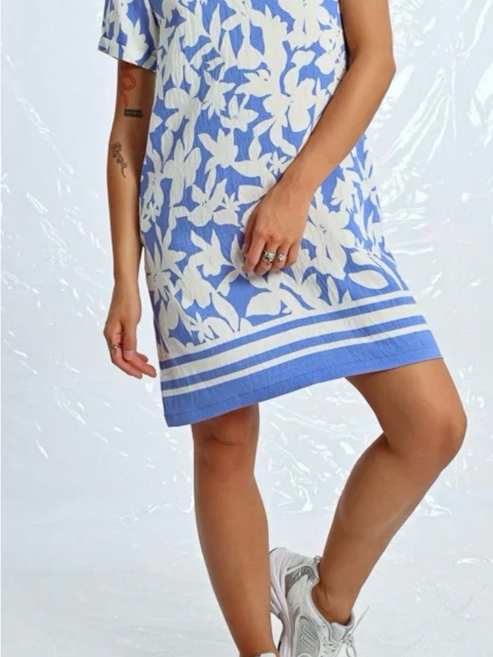 Lili Sidonio Blue Palms Mini Shift Dress, Size L